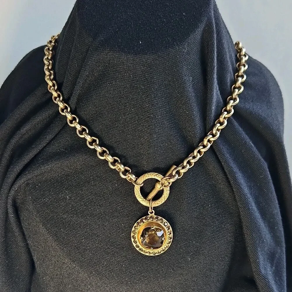Vtg Papesco Swavorski Brown Crystal Necklace Designer Runway